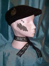 Burlesque/punk black FLAT TOP CAP-with embellishments - £21.82 GBP