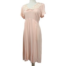 Expo Petite shirt dress 14 women&#39;s Pink 1980&#39;s belted lace collar pleated - $21.78