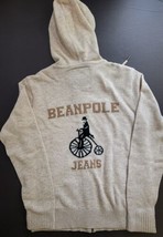 Beanpole Jeans Sweater Zipper Hooded Wool Blend Penny-Farthing Back Medium Y2K - £29.77 GBP