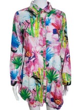 Soft Surroundings Breezy Bloom Button Down Shirt Roll Tab Sleeve XS Tropical - $25.02