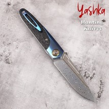 Handmade Hunting Knife Folding Blade Damascus Steel Leather Scabbard Out... - $112.66+
