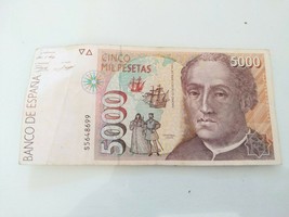 Bill Of 5000 Pesetas Cinco Mil 12 October 1992 Cristobal Colon Series S5... - $60.08