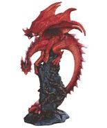 Wizard Fantasy Red Volcanic Dragon Perching On Rune Stone Tower Rock Fig... - $780.42 MXN