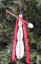 Ksa 1990&#39;s Vintage Folk Art Pencil Snowman w/TOP Hat &amp; Shovel Xmas Ornament - £7.75 GBP