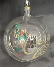 Vintage 1990 Dated Clear Glass Ball Ornament Glitter Writing Merry Chris... - €11,06 EUR