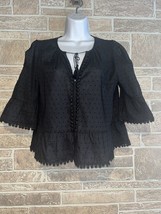 Madewell black peek a boo Sleeve Pom  Pom Lace top Size Small - $21.78