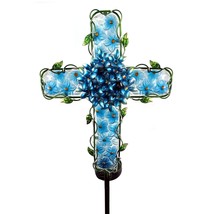 Solar Cross Garden Lights Outdoor Decorative - Solar Metal&amp;Glass Cross Blue Hydr - £39.53 GBP