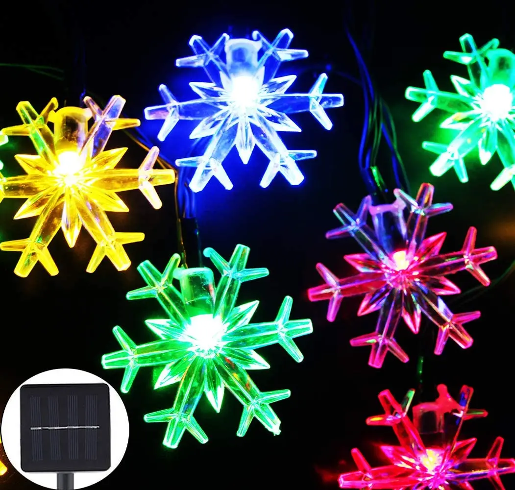 Solar Christmas Snowflake Lights Outdoor Solar Powered Snowflake String Lights W - £56.59 GBP