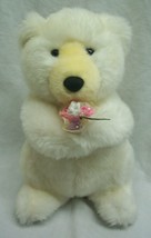 Gund 1992 VINTAGE WHITE TEDDY BEAR W/ FLOWERS 9&quot; Plush STUFFED ANIMAL Toy - £15.93 GBP