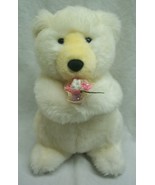 Gund 1992 VINTAGE WHITE TEDDY BEAR W/ FLOWERS 9&quot; Plush STUFFED ANIMAL Toy - $27.02 CAD