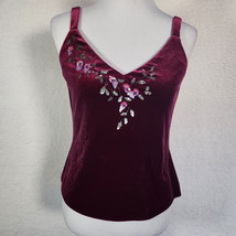 Vintage Alex Evenings Velvet Cami Top Small Maroon Sequin Fairygrunge Wh... - $28.88