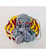 Vintage Biker Flaming Skull Rose Painted Enamel Pewter Belt Buckle 1991 ... - $312.19 MXN