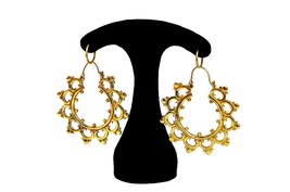 Tribal Mandala Earrings, Ornate Gold Creole Earrings, Yoga Jewelry - £12.58 GBP