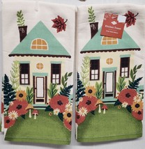 Set Of 2 Same Cotton Kitchen Towels (16x26&quot;) Fall Flowers, Autumn Cottage, Ritz - £12.68 GBP