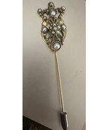 Vintage Florenza Faux Pearl Crown Straight Stick Pin Gold Tone hat pin - $22.29 CAD