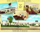 Vtg Linen Postcard Santa Monica California CA - Olympic Auto Hotel &amp; Gri... - $5.89