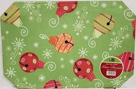 SET OF 2 SAME PRINTED PLACEMATS 12 x 18&quot;, CHRISTMAS TREE ORNAMENTS ON GR... - $12.86