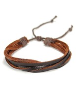 NATURAL LEATHER BRACELET Brown Strand Men Women Unisex Hemp Adjustable S... - $4.03 CAD