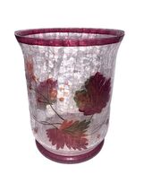 Crackle Glass Vase Large Candle Holder Autumn Leaves Fall Home Decor 7” ... - $26.73 CAD