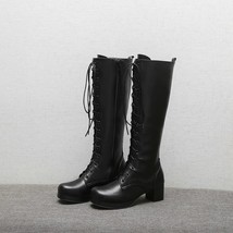 New PU Leather Winter Women Knee High Boots Thick Heel Zipper Women Long Boots F - £68.02 GBP
