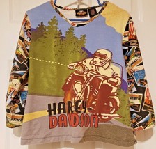 Vtg Womens Stretch Cotton Spandex All Over Print Harley Davidson Shirt Sz L USA - £14.73 GBP