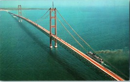 Aerial View Mackinac Bridge across the Straits of Mackinac Michigan Postcard - £5.79 GBP