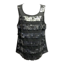 Forever 21 Womens Tank Top Black Striped Sleeveless Scoop Neck Sequin Chiffon S - £11.90 GBP