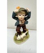Vtg Studio Art Happy Boy White Cat Porcelain Figurine - $10.90