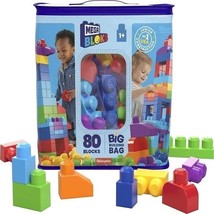 MEGA BLOKS Big Building Bag Toy Block Set (80 Blocks), Blue for Child 1Y+ - £17.89 GBP