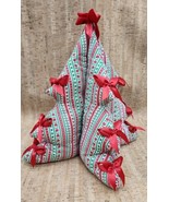 Vintage Stuffed Cotton Table Top Fabric Christmas Tree Ponsettia Red Gre... - $36.94 CAD