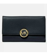 Michael Kors Lillie Lg Carryall Wallet Leather Navy Admiral Gold - $1,819.47 MXN