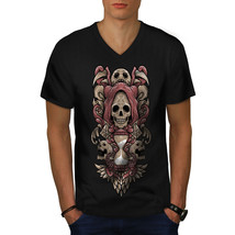 Horror Skull Shirt Death Time Men V-Neck T-shirt - £10.27 GBP