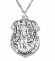 Sterling Silver St. Michael Badge Shield Medal Patron Of Police Necklace - £151.52 GBP