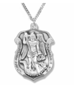 STERLING SILVER ST. MICHAEL BADGE SHIELD MEDAL PATRON OF POLICE NECKLACE - £151.42 GBP