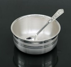 999 pure fine silver handmade silver bowl and spoon set, silver has anti... - $318.77