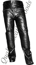 Mens Premium Leather Leder Cuir Biker J EAN S Padded Knee Pants Trouser Front Zip - £121.30 GBP+