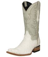 Mens White Cowboy Boots Leather Ostrich Quill Print Western Wear Pointed... - $119.50