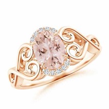 ANGARA Vintage Inspired Oval Morganite Ring with Diamond Accents - £596.28 GBP