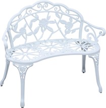 Sun-Ray Outdoor Patio Bench With Rose Detail In White, Cast Aluminum And... - $184.99