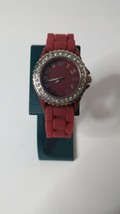 Stylish Red Round Face Rhinestone Wristwatch - Silver Tone Tested and Working - £8.25 GBP