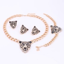 Women Gold color silver plated boho jewelry sets with earrings Leopard head crys - £27.74 GBP