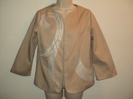 Bob Mackie Jacket Size S (Runs Larger) Beige Swirled Embroidery and Sequins - £12.93 GBP