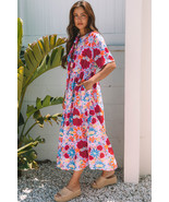 Rose Floral Tied Front High Waist Short Sleeve Loose Long Dress - €22,71 EUR Rose Floral Tied Front High Waist Short Sleeve Loose Long Dress - €22,71 EUR