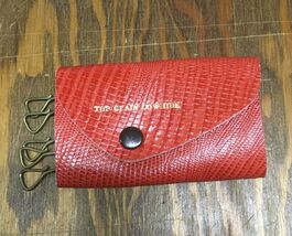 Red cowhide key holder vintage key caddy with key hooks snap button closure - $24.70