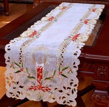 Holiday Christmas Candle Placemat Table Cloth Runner White 16X72&quot; - $19.95