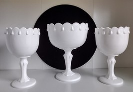 3p Milk Glass Planter Set Indiana Glass Scalloped Edge Dew Drop Goblets - £19.98 GBP