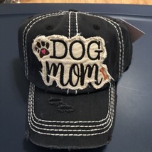 Dog Mom Distressed Baseball Cap adjustable straps hook and loop embroide... - £18.67 GBP