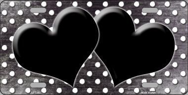 Black White Small Dots Hearts Print Oil Rubbed Metal Novelty License Plate