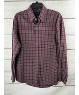 Brooks Brothers Plaid Shirt Burgundy  Non Iron Button Up Size Medium - £11.71 GBP