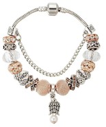 Rose Gold Angel Wings European Bead Silver Charm Snake Flex Bracelet 18c... - £9.60 GBP
